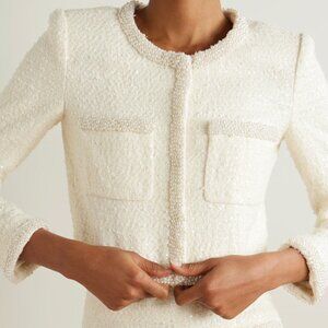 SELF-PORTRAIT Cropped faux pearl-embellished sequined tweed jacket New With Tags